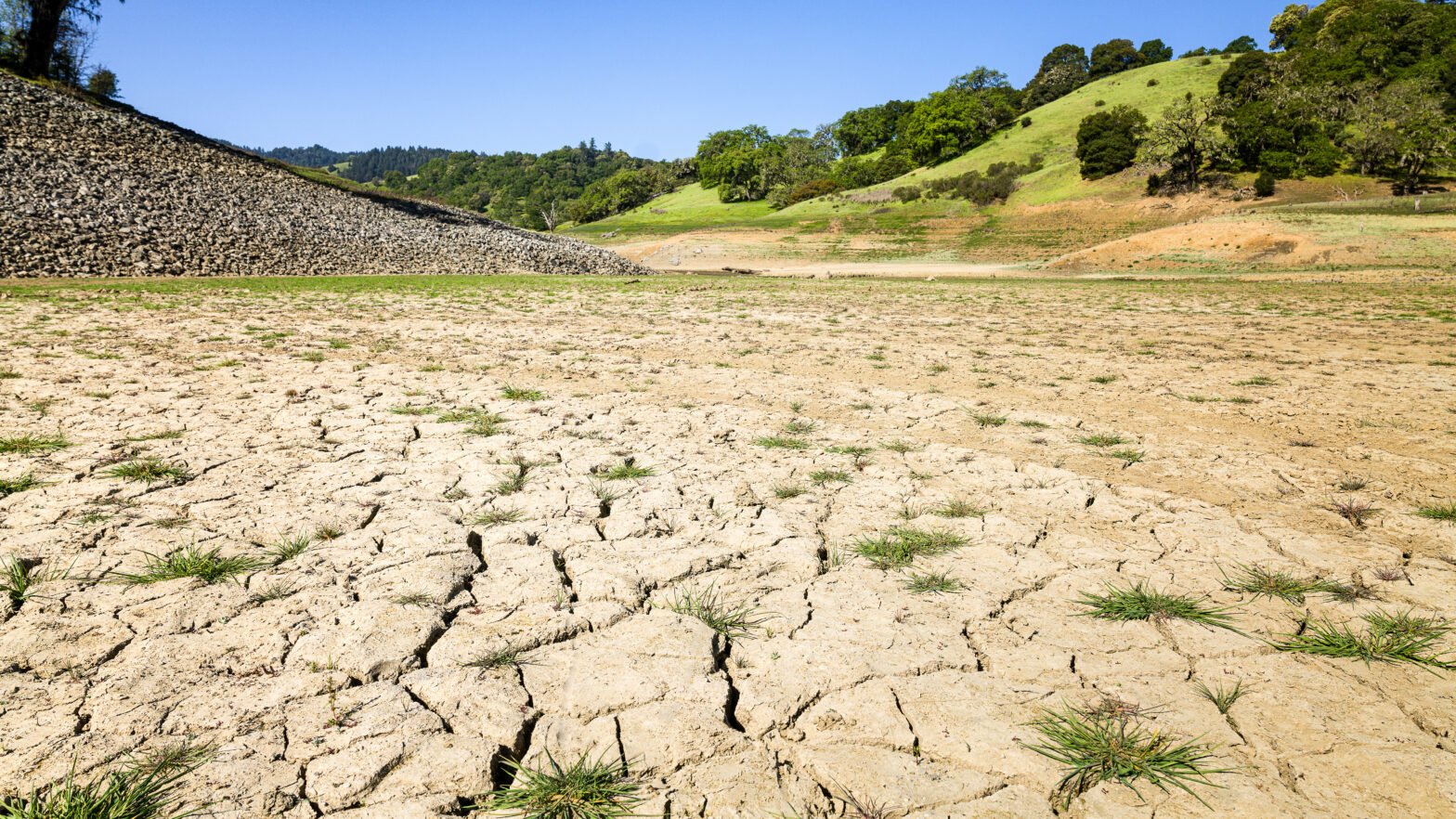 cracked lake bed, forced perspective