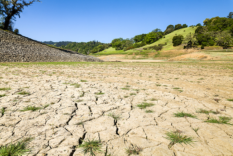 cracked lake bed, forced perspective