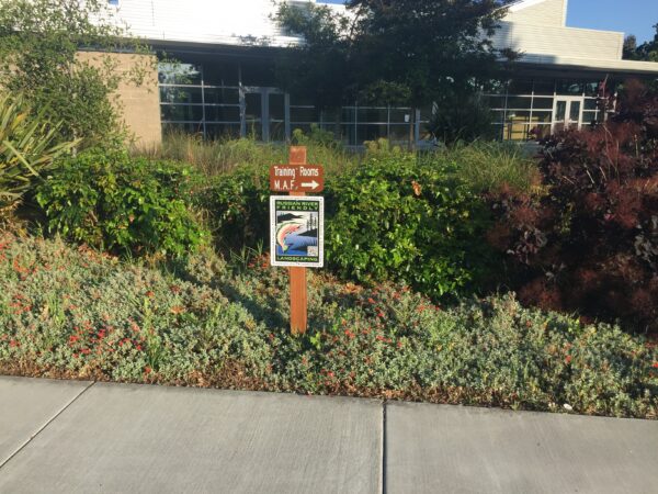 Russian River-Friendly Landscape sign in garden